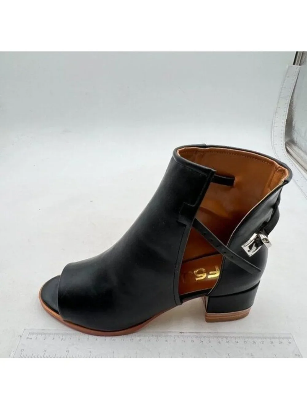FSJ Women Peep Open Toe Sandals Boot Cut Out Buckle Ankle Bootie Block Low Heel